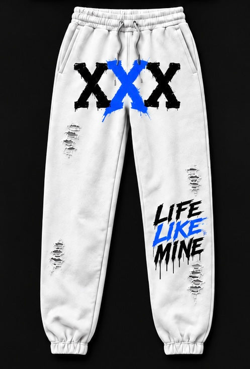 LLM Signature Sweatpants- WHITE/BLUE