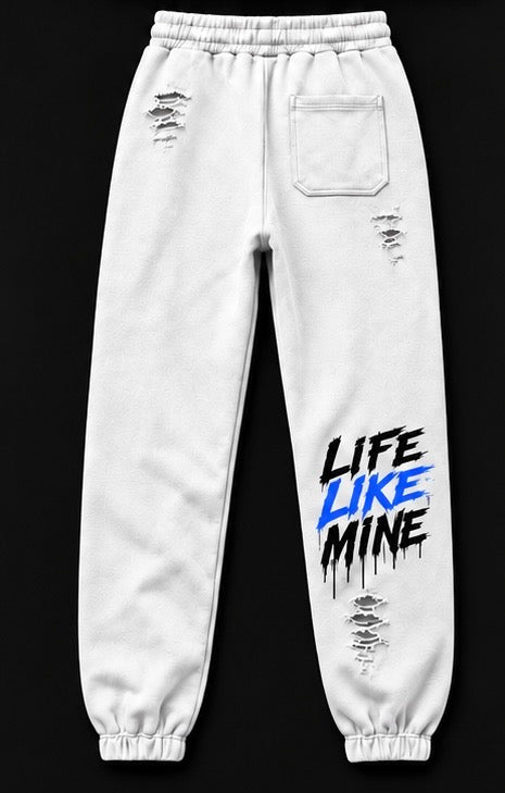 LLM Signature Sweatpants- WHITE/BLUE