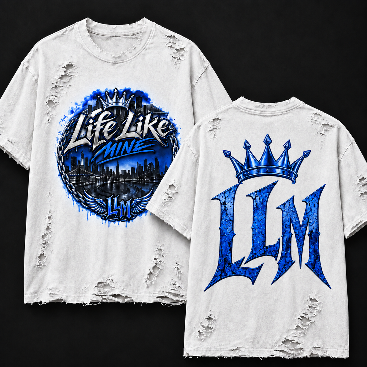 LLM Signature Tee- WHITE/BLUE